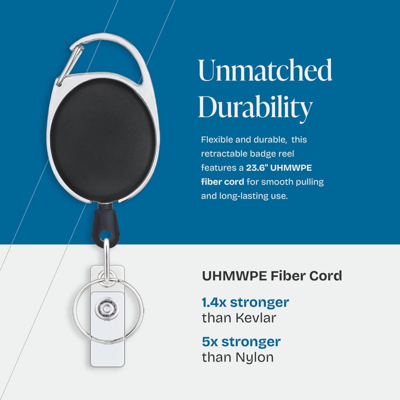 Will Well ID Badge Holders with Clip and Keyring - Vertical Clear Plastic 3.58" x 2.52" Sleeves Fit Up to 3 Cards - Retractable 24" UHMWPE Fiber Pull Cords for Easy Access - 10-Pack, Black Reels - Image 2